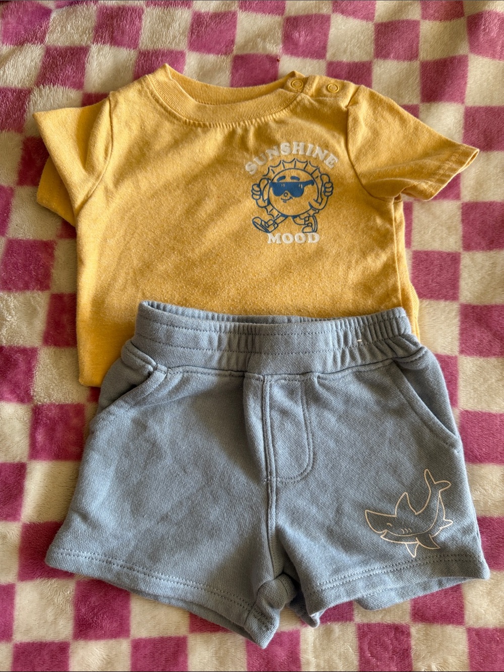 Garanimals Yellow 'Sunshine Mood' Tee with Gray Shark Shorts